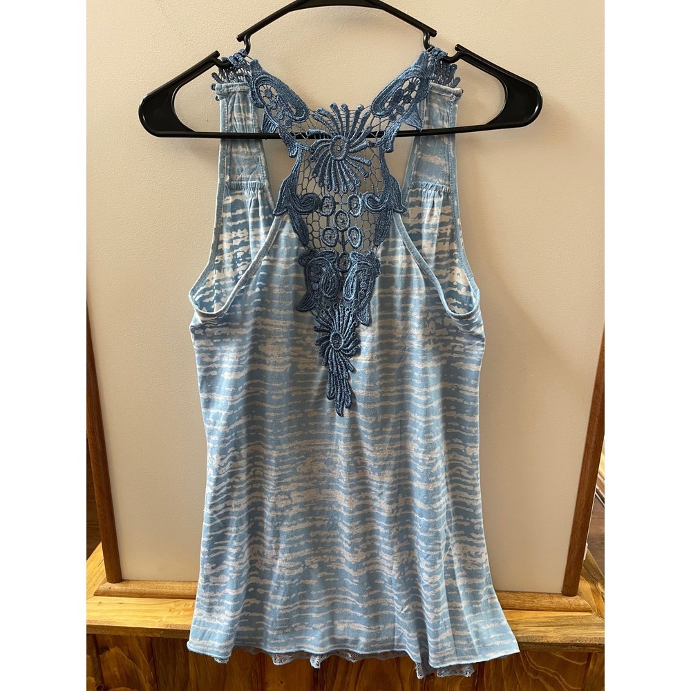 One World Tank Top Womens Small Blue  Lace Racerback Embellished Boho - Picture 6 of 6